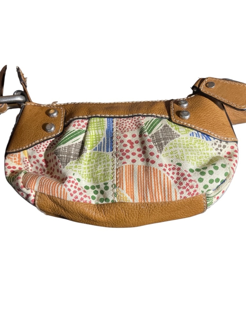 Fossil Tan Crossbody Bag with Colorful Patchwork Panel - Picture 2 of 12